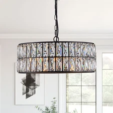 18'' Modern Black Round K9 Crystal Chandelier 6 Lights Ceiling Pendant Fixture