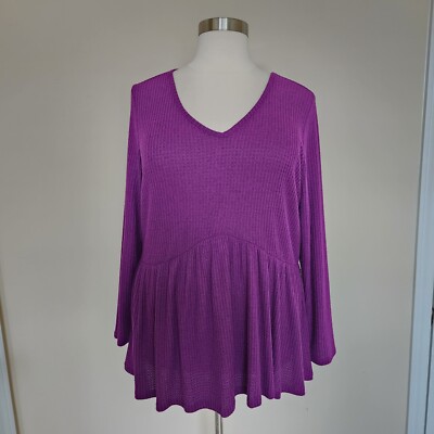 Lane Bryant Plus Size 22/24 Purple Plum Peplum Top Blouse V-Neck Shirt Top