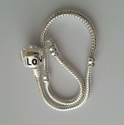 Silver Plated Snake Chain European Style Bead Bracelet with Barell Clasp 7.75'' 
