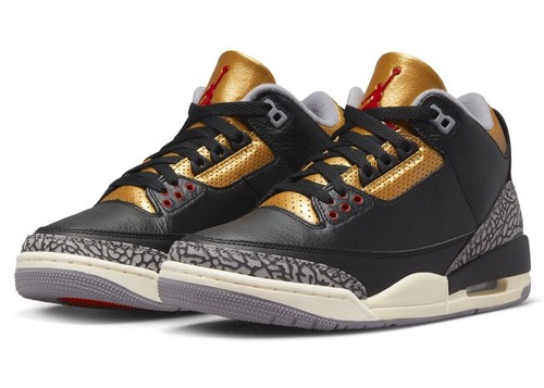 NIKE AIR JORDAN 3 RETRO BLACK CEMENT GOLD SHOES WOMEN SIZE US7-9 EUR38-41 III - Picture 2 of 8
