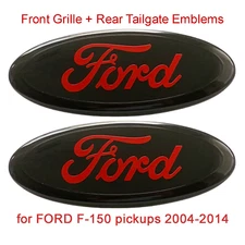 2pcs RED Emblem Front Grille Badge + Rear Tailgate Logo 09-14 Ford F-150 Truck
