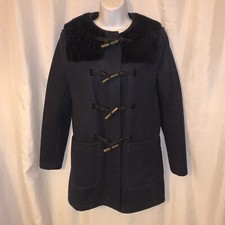 Pre-loved Authentic Maison KitsunÉ Size 34 Blue-black Duffle Coat W/shearling