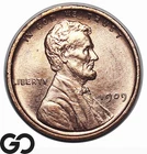 1909 VDB Lincoln Cent Wheat Penny, Flashy Near Gem BU++ Rd, Full Red