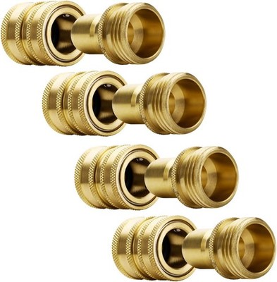 4PCS Garden Hose Quick Connect Fittings 3/4 Inch High Grade Brass for Garden Use