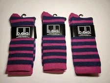 ☆ 3 PAIR ☆ b.ella Wool Angora Cashmere Blend Socks Magenta Navy Stipe