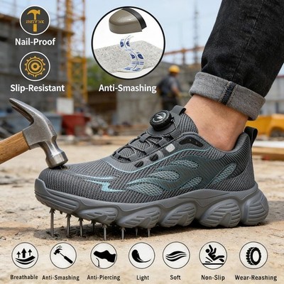 Men's Steel Toe Safety Shoes Swivel Buckle Non-Slip Work Sneakers for Work