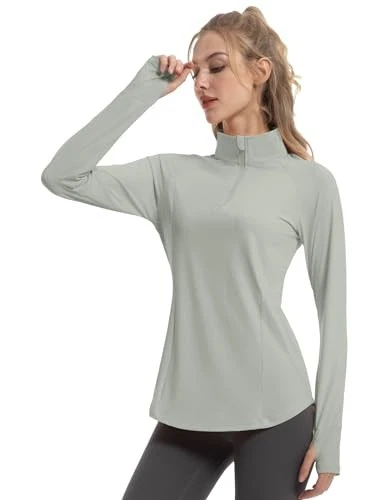KFEEP WOMEN'S SUN SHIRTS LONG SLEEVE ATHLETIC UPF 50+ GRAYISH GREEN XS