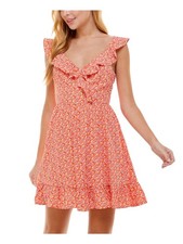 CITY STUDIO Womens Short Dress Orange Sleeveless Tie Open Back Juniors 3