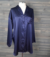 Victoria's Secret Nightshirt Womens M Navy Blue Liquid Satin Lingerie Vtg 1997