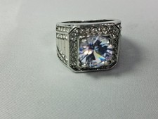 Mens 925 Sterling Silver CZ Statement Ring La...