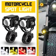 2x LED Motorcycle Spot Lights Auxiliary Headlight Fog Driving Lamp Yellow White