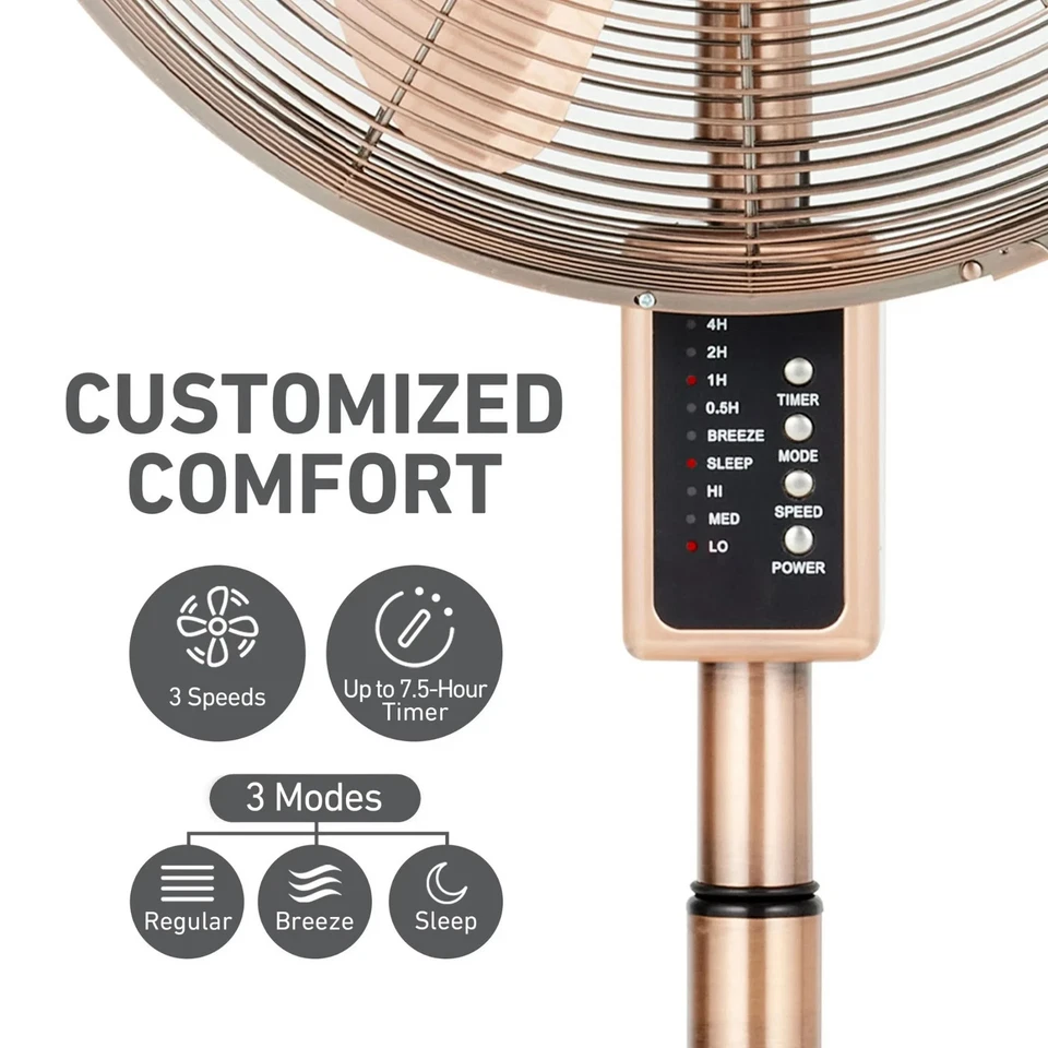 Holmes 16" Copper Digital Metal Stand Fan 75° Oscillation 3 Speeds 4 Blades New - Image 2 of 4