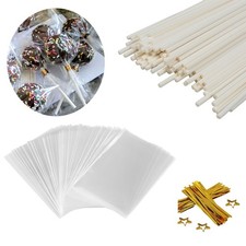 600PCS 6 Cake Pop Sticks, Wrappers Kit, 200 Clear Bags, 200 Twist Ties