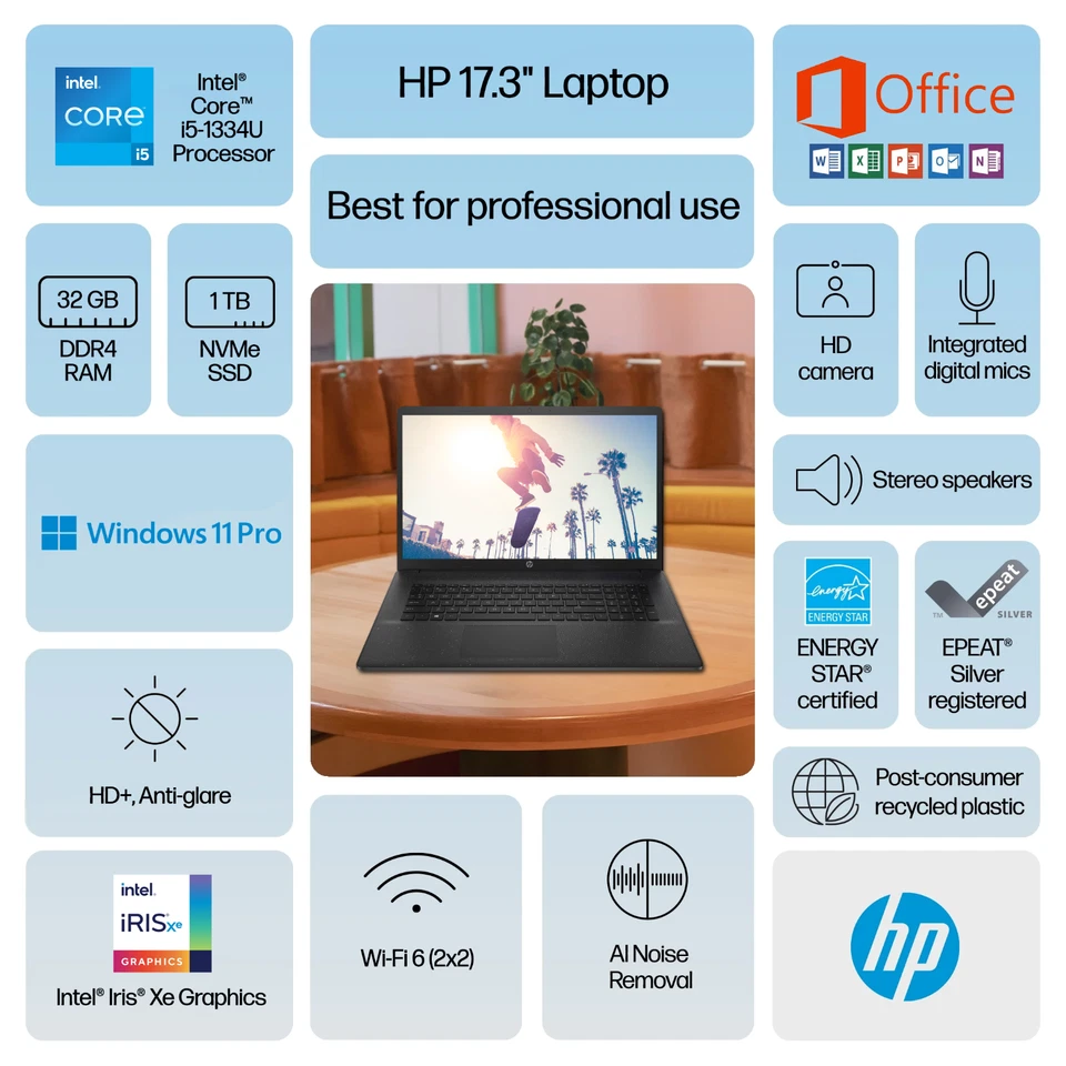 2025 HP 17 Laptop Computer HD+ 13th Gen Intel i5 32GB RAM 1TB SSD Office 2024Pro - Image 3 of 4