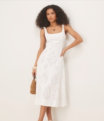 Mango Selection Sommer Kleid Weiß Baumwolle S Vintage-Muster, Elegant
