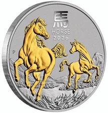 Australian Lunar Series III Year of the Horse 1 oz silver gilded coin 2026