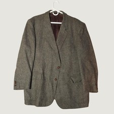 English Manor Mens Grey Herringbone VTG Wool Two Button Blazer Sport Coat 20x31