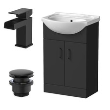 Matt Black Bathroom Vanity Unit Freestanding With Tap & Waste Set