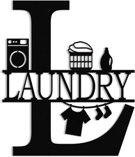 Laundry Room Decor Sign, Vintage Metal Laundry Sign Wall Black - 12 x 14 inch 