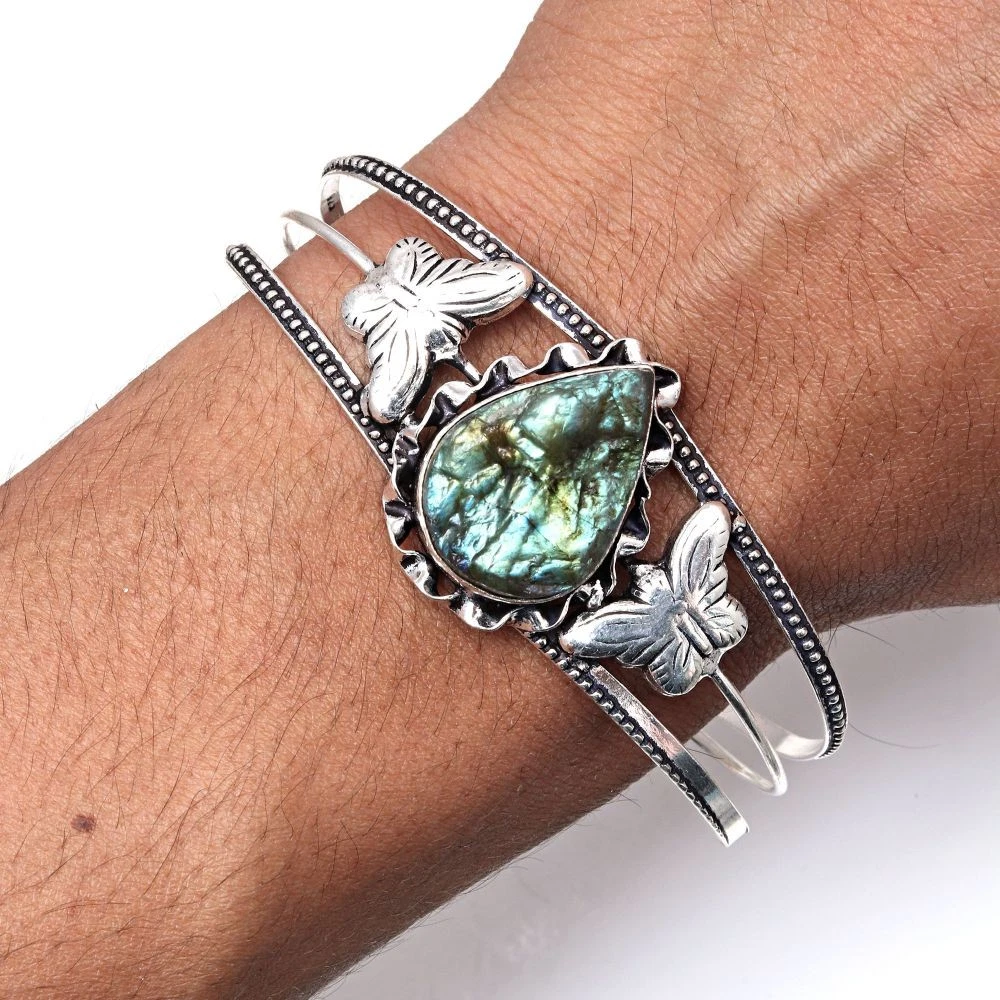 VALENTINO Braccialetto Gioielli Fatto a Mano Labradorite Pietra Drusa 7''Regolabile