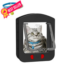 Cat Door for Interior and Exterior Door, Pet Small, Black two Collars 