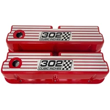 Ford 302 Windsor Red Tall Valve Covers - Wide Fin - Ansen USA