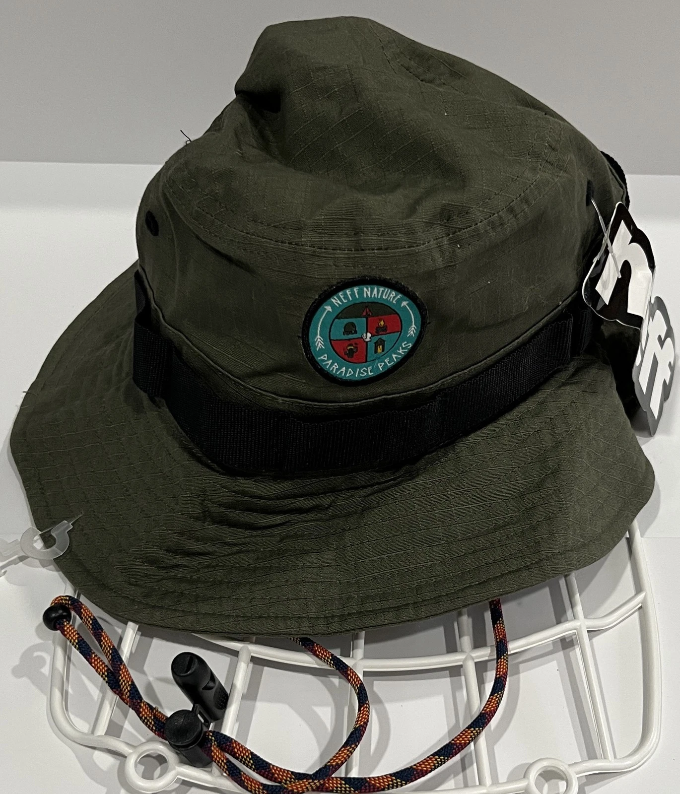 NEFF Paradise Peaks Nature Boonie Hat Olive Green O/S 100% Cotton Adjustable