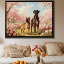 Oil Painting Dog Belgian Malinois Great Dane Floral Animal Wall Art Decor