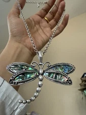 Dragonfly Necklace Pendant Silver Chunky Whimsical