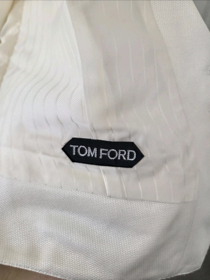 Hermoso Tom Ford Marfil Mezcla Seda/Algodón - Chaleco/Chaleco Corbata Blanco - 48/38R Foto 4 de 4
