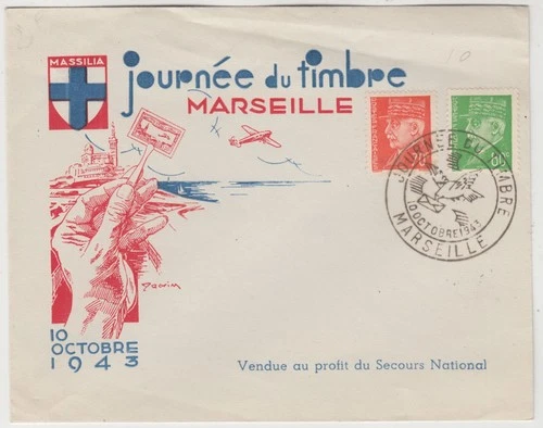 FRANCE 1943 *JOURNEE DU TIMBRE MARSEILLE* official illustrated FDC