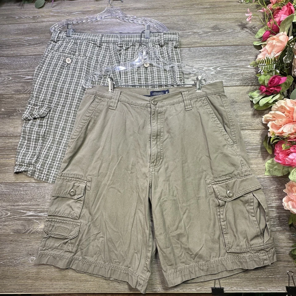 Lote de 2 Pantalones Cortos Para Hombre 36 Bolsillos de Carga Cuadros y Marrón Hombres Dos Consensos 2PC Foto 2 de 4