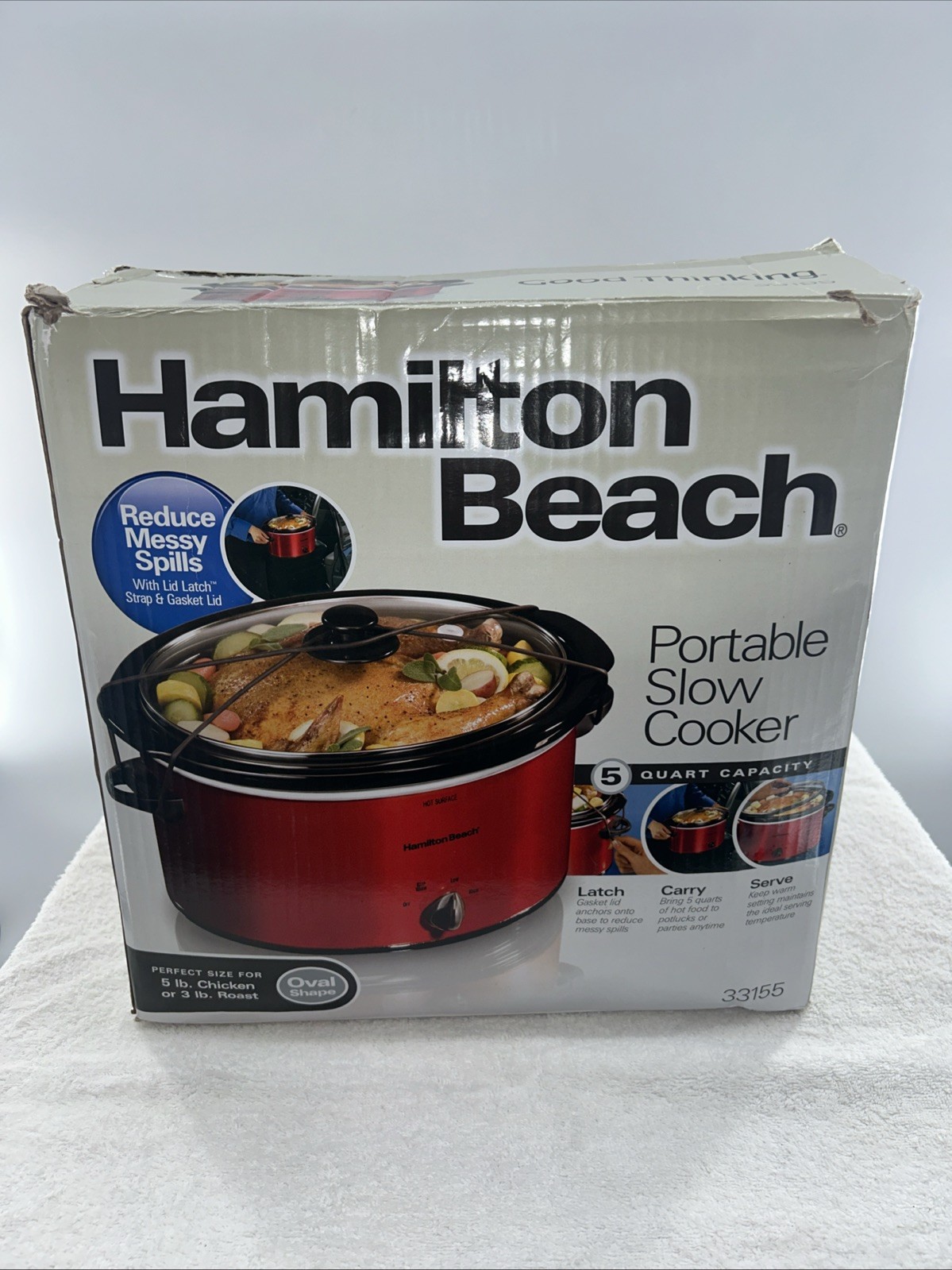 Hamilton Beach Slow Cooker Crock Pot - Lid Latch - 5-Quart -Model 33155-Red- New