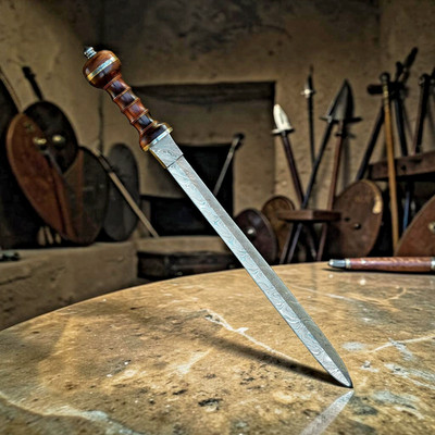 CUSTOM MADE FORGED DAMASCUS STEEL GLADIATOR GLADIUS SWORD W LEATHER SHEATH 2913