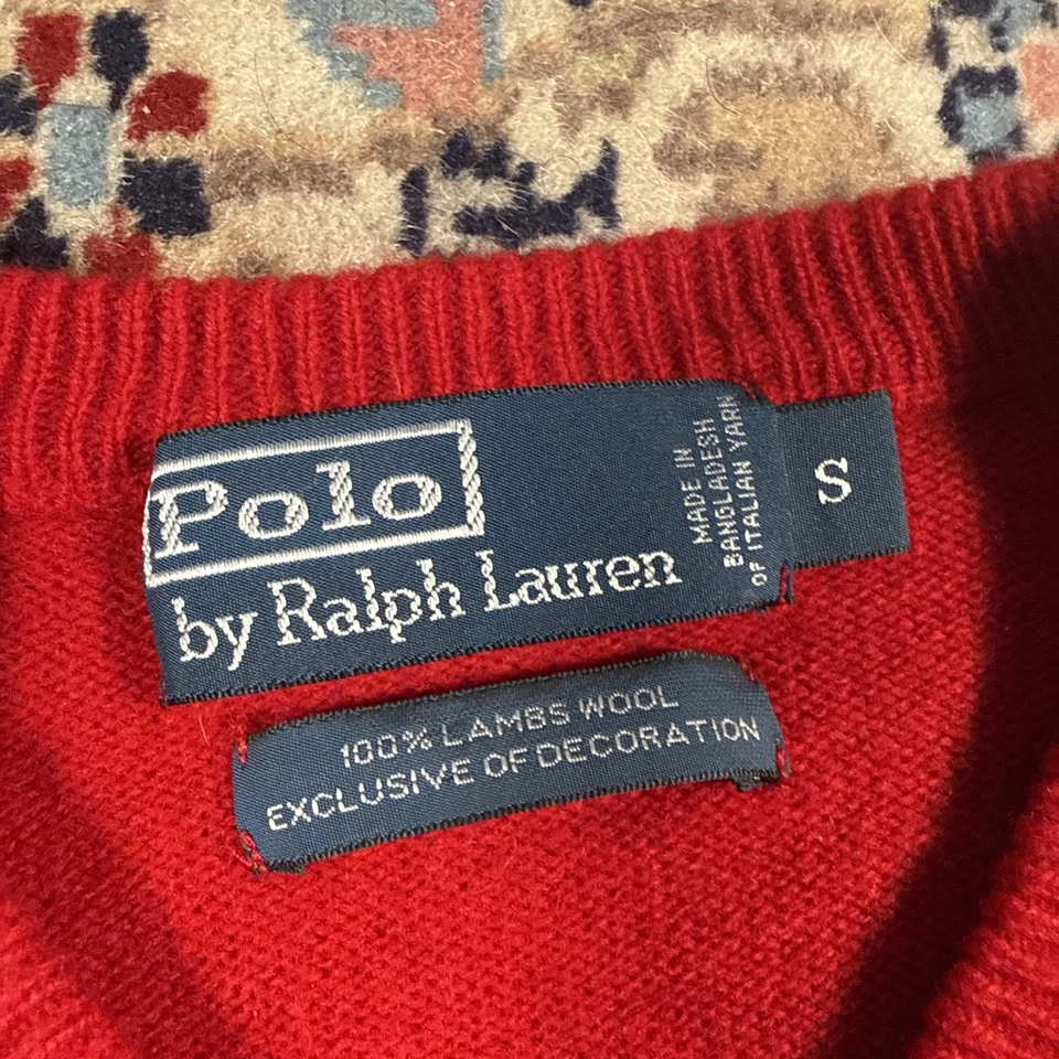 Suéter Polo Ralph Lauren Vintage Años 90 Cuello en V Talla Pequeña De Colección Foto 2 de 4