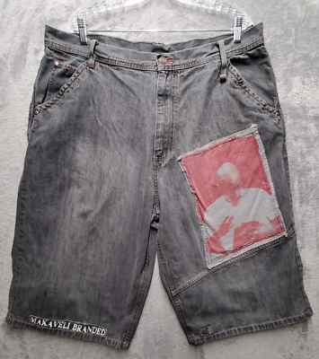 Makaveli Branded Jean Shorts 2PAC Mens 40 Black Denim Tupac Shakur