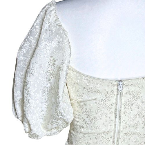 Vintage 80er Handarbeit kurz cremeweiß Retro Hochzeit Ballkleid Puffärmel Schleife XS - Bild 6 von 7