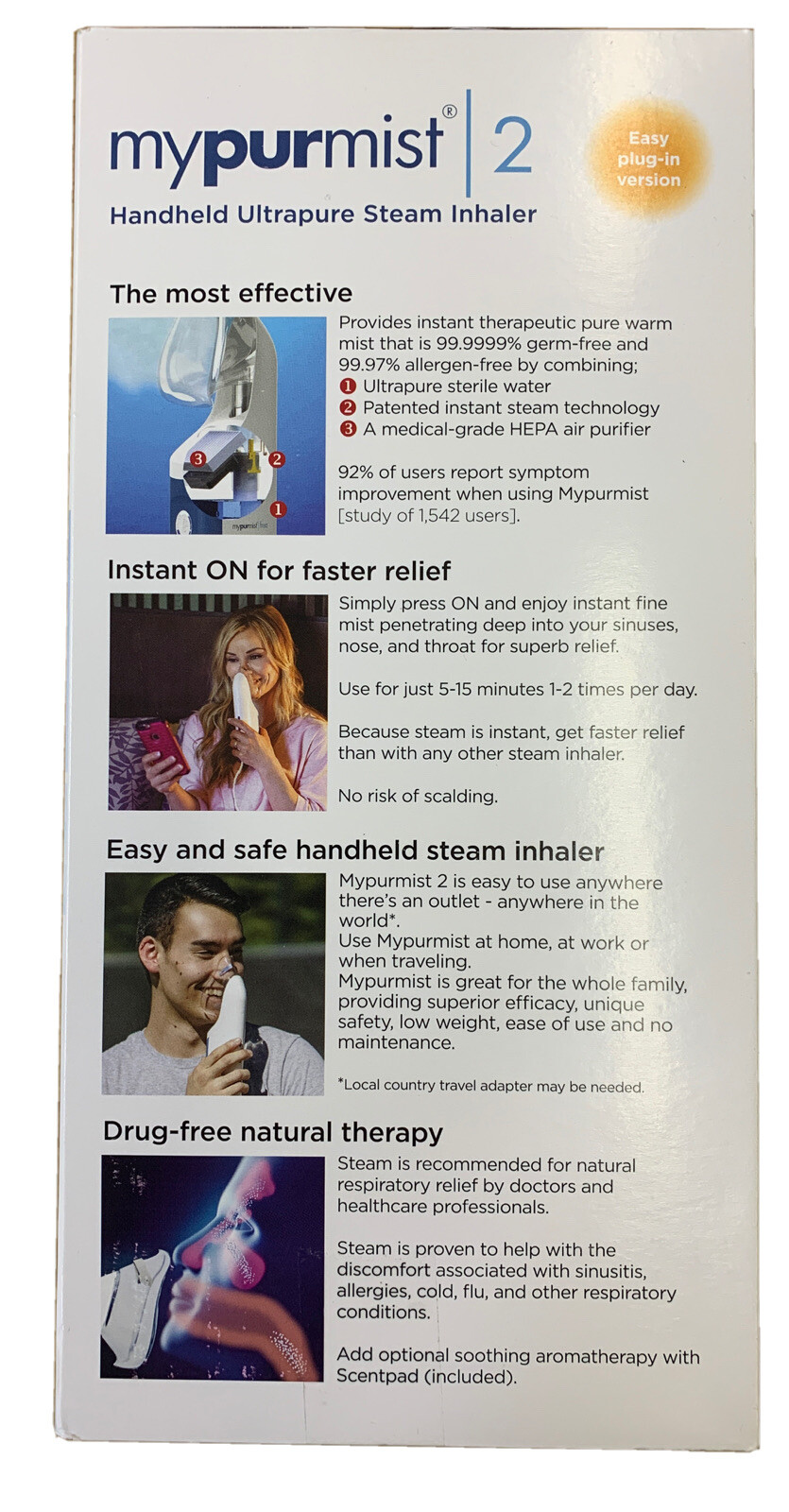 Brand New MyPurMist 2 Handheld Ultrapure Sinus Steam Inhaler Kit