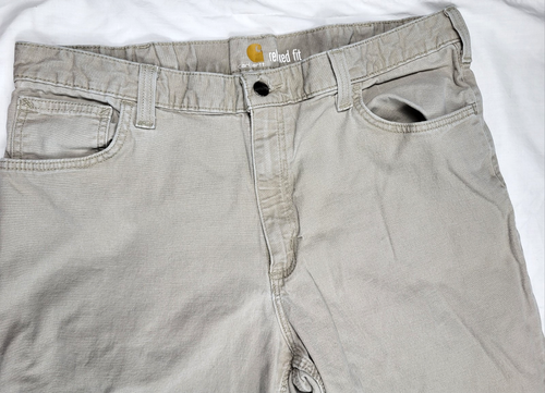 Carhartt Pants Men's 38x32 Beige Canvas Outdoor Workwear Straight Leg Logo - Picture 3 of 8