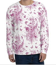 Hot Pink Toile butterfly flowers floral Women's Sweatshirt Shirt Top Unisex