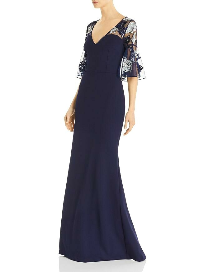 Aidan Mattox☆Vネックビーズデコルテロングドレス Aidan Mattox V-Neck Flutter-Sleeve Beaded Crepe Gown $395