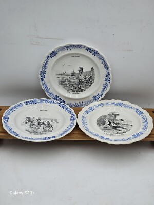 3 Plates Natation LES SPORTS 6.5  Faience Creil Montereau Terre De Fer France