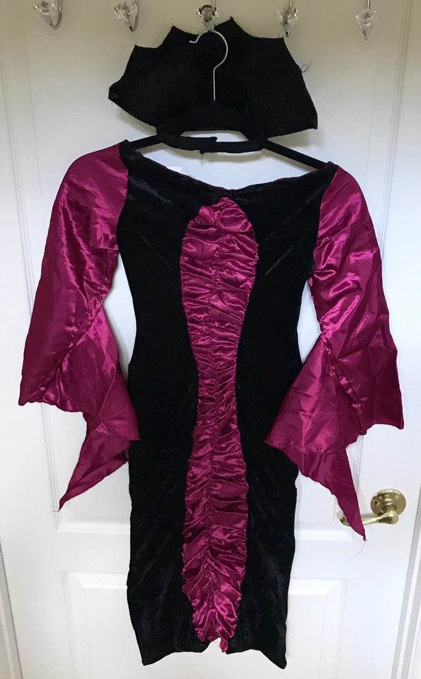 Niñas Pequeño Disfraz Niñas Vampiro Drácula Vestido Terciopelo Gótico Talla Pequeña Halloween Foto 2 de 4