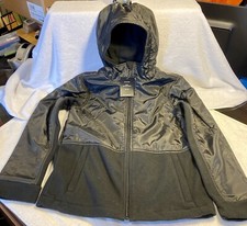 Earth Gear Boys BLACK HOODED FLEECE JACKET w/NYLON OVERLAY-Youth M 10-12 - NWT