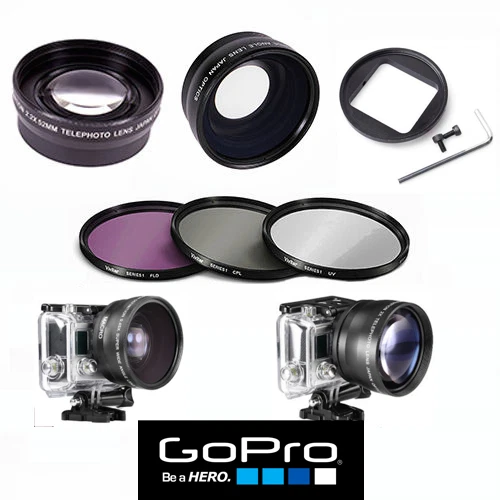 VIVITAR/XIT/DIGITAL CONCEPTS GOPRO HERO3+ WIDE ANGLE LENS+TELEPHOTO ZOOM LENS + FILTER KIT +GIFT FAST SHIPP