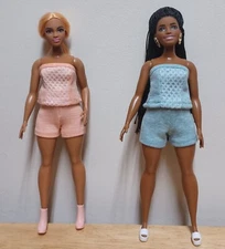 Curvy Barbie 11 1/2" Doll Clothing 2 Bustier tops Aqua and Peach plus shorts