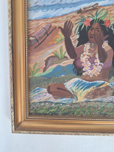 Peinture Ancienne Huile Sur Toile Femme Danseuse Des Île Tahiti Tableau Encadré - Photo 8 sur 16