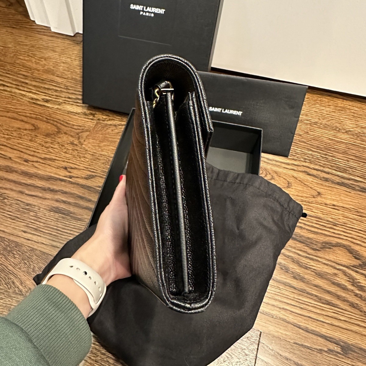 【SAINT LAURENT】CASSANDRE POUCH●377828BOW011000 SAINT LAURENT Cassandre matelassé leather pouch | NET-A-PORTER