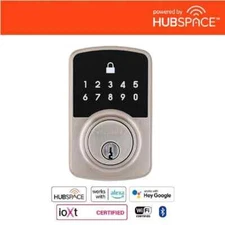 Defiant Square Compact Satin Nickel Electronic Deadbolt Wi-Fi Enabled w/Hubspace