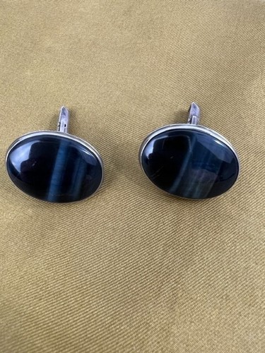 Vintage Sterling silver and black agate stone mens cufflinks modernist design